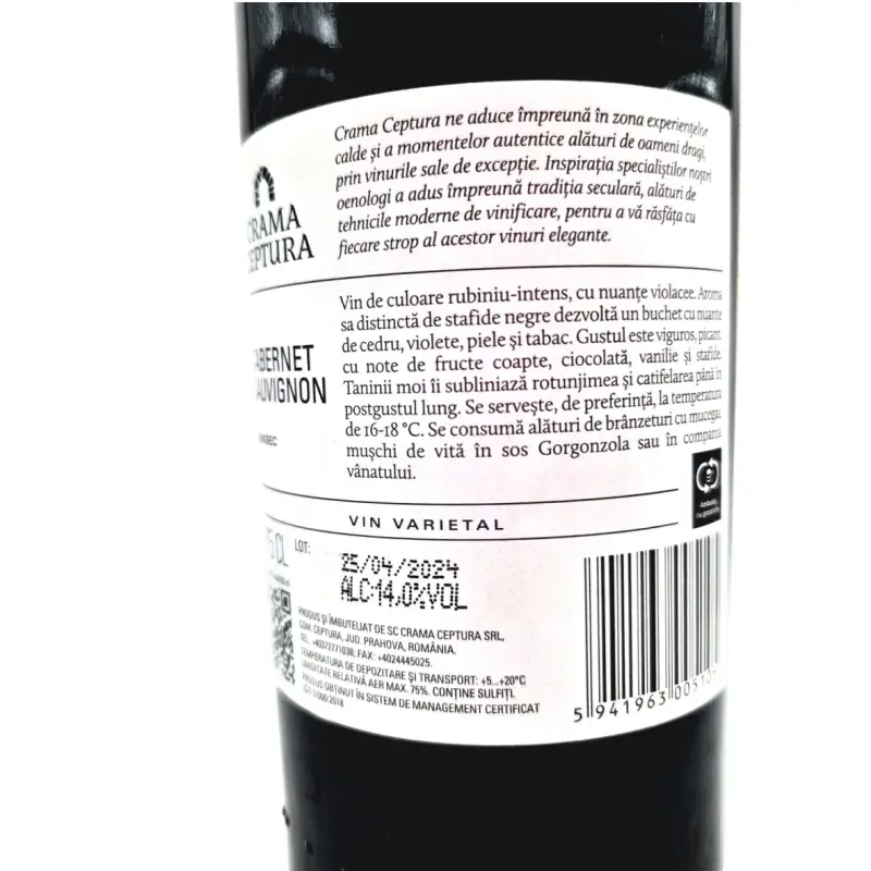 La multi ani matei, editie limitata, vin rosu cabernet sauvignon, demisec, 750ml, 13.5% alcool